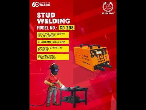 A 230 V single-phase capacitor discharge (CD) stud welding machine for fixing small studs and pins to thin metal.