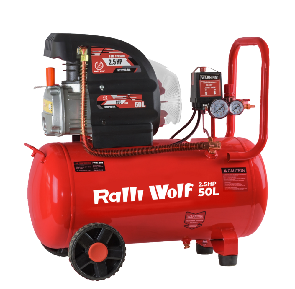 Ralli Wolf RC50 50L Air Compressor | 2.5HP 2000W Oil-Lubricated Motor | 8 Bar 115 PSI | 135 LPM Air Capacity | Heavy Duty Workshop Compressor