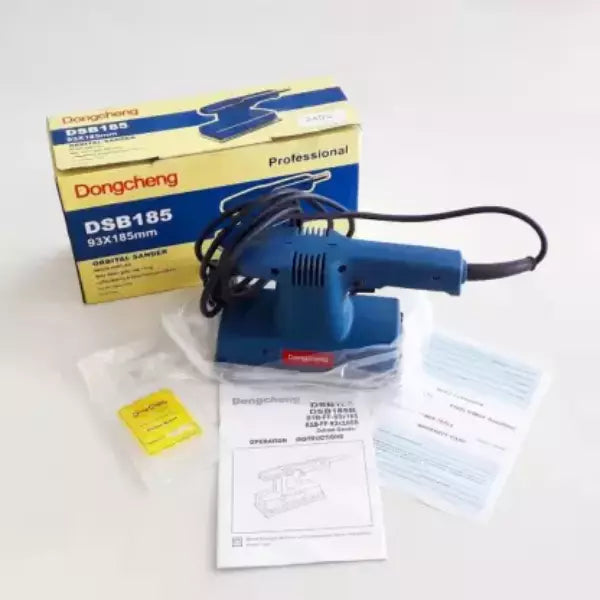 DONGCHENG DSB185B Electric Finishing Sander, 200W, 93 x 185 mm Rubber Pad, Lock-On Switch, for Wood, Paint and Surface Preparation