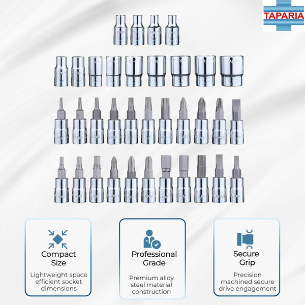 Taparia 46Pcs 1/4Inch Socket Set in Blow Moulding Box | Professional Tool Kit