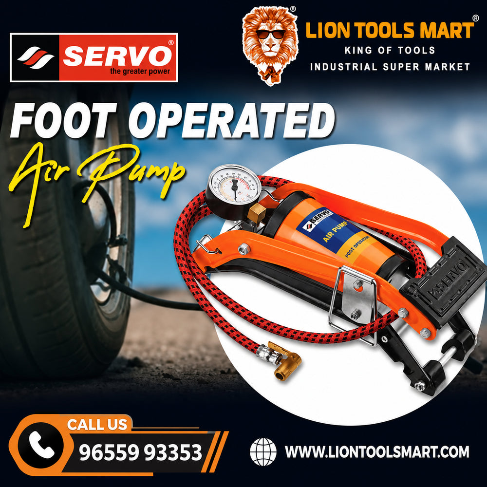 SERVO Heavy-Duty Foot Operated Air Pump with Pressure Gauge – Portable Tyre Inflator