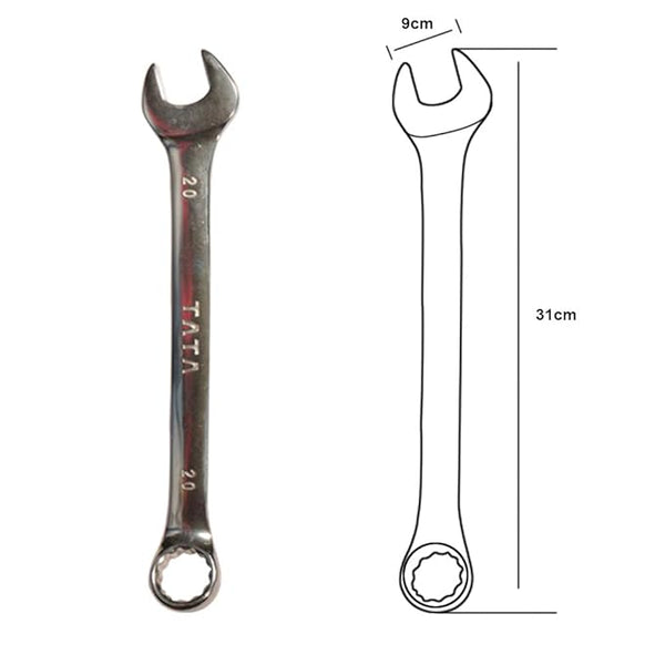 TATA SPD015 Double Open Ended Spanner Set 8 Pcs | Plastic Rack Packing | Chrome Finished Professional Spanner Set