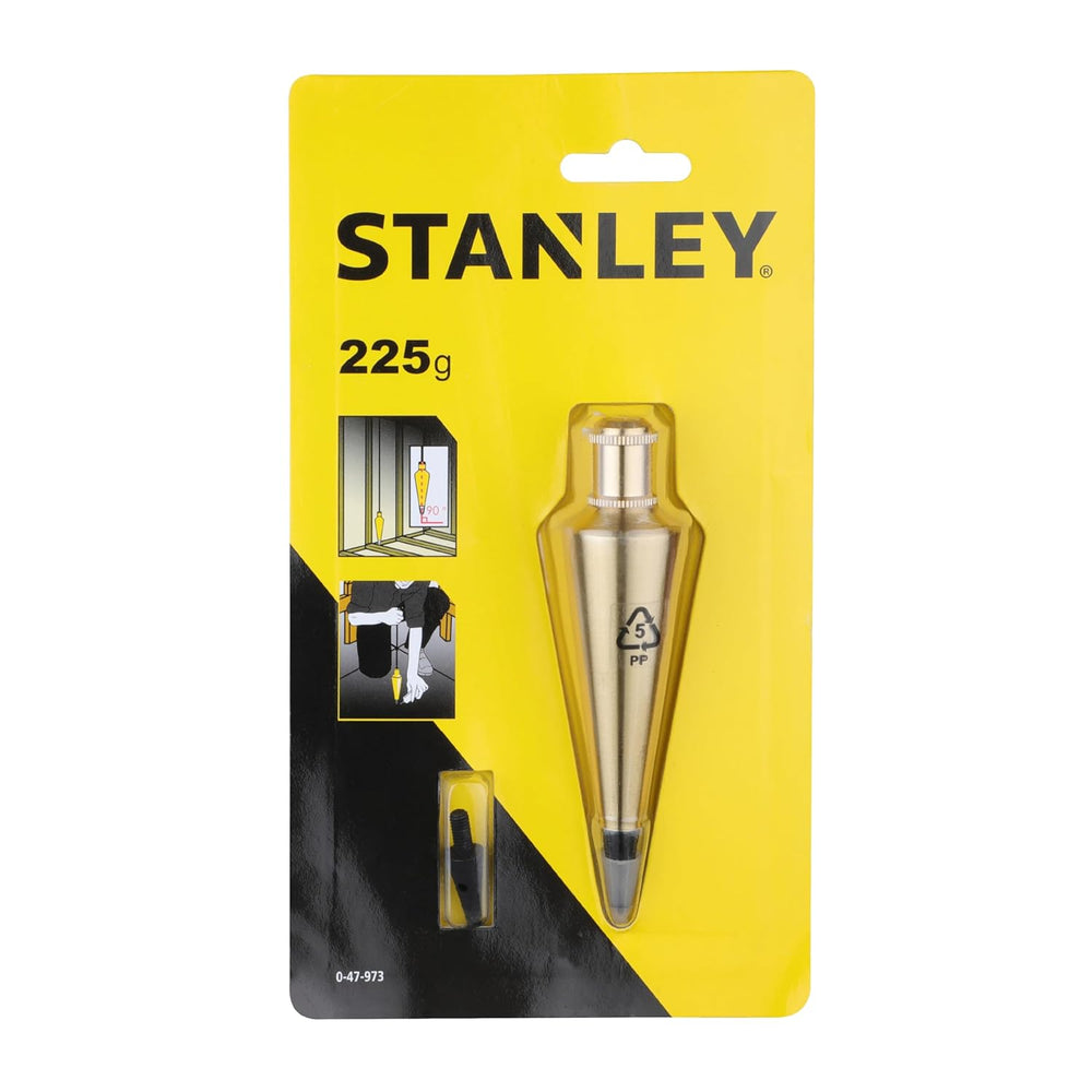 Stanley 225g Architect Plumb Bob 0-47-973 | Solid Brass Plumb Bob with Hardened Steel Point for Construction, Masonry, Surveying & Alignment