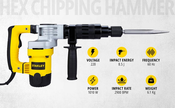 Stanley, Stanley STHM5KH, STHM5KH, 5Kg Demolition Hammer, 5Kg Chipping Hammer, Demolition Hammer, Hex Chipping Hammer, 1010W Demolition Hammer, 17mm Hex Hammer, Chisel Hammer, Percussion Hammer, Concrete Demolition Hammer, Concrete Chipping Hammer, Masonry Chipping Hammer, Brick Chipping Hammer, Construction Demolition Hammer, Surface Preparation Hammer, Heavy Duty Chipping Hammer, Anti Vibration Demolition Hammer, Construction Power Tool, Masonry Power Tool, Concrete Breaking Machine, Demolition Power Tool