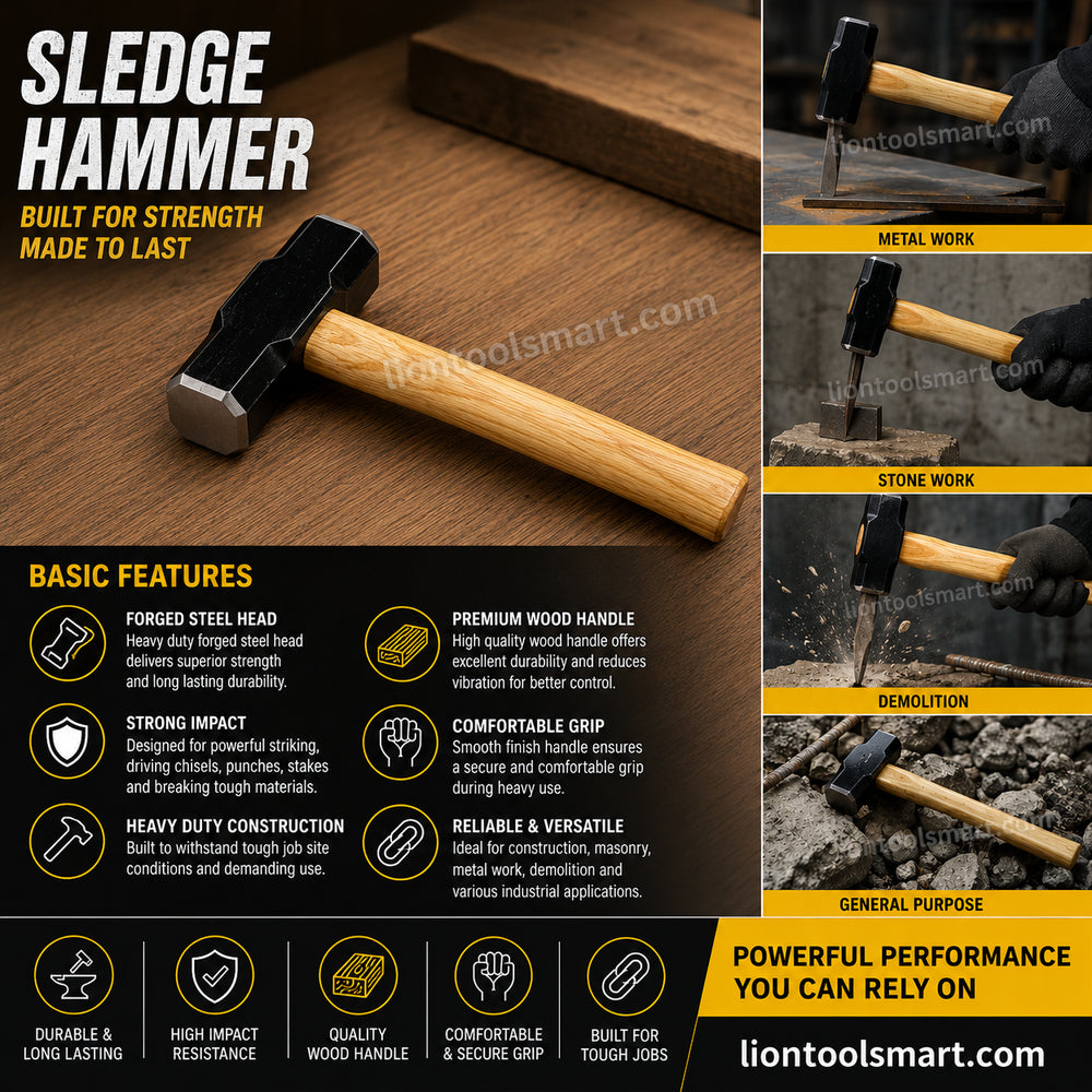AS 10 LB Sledge Hammer with 750mm Ash Wood Handle AS-154 | Heavy Duty Long Handle Sledge Hammer