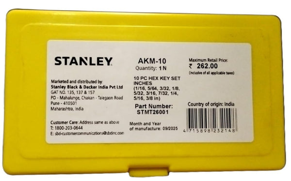 Stanley STMT26001, Stanley Hex Key Set, Stanley Allen Key Set, 10Pcs Inch Hex Key Set, SAE Hex Key Set, Imperial Allen Key Set, Chrome Vanadium Hex Keys, Allen Wrench Set, Hex Key Box Set, Mechanical Hand Tools, Automotive Repair Tools, Bicycle Repair Tools, Industrial Maintenance Tools, Workshop Tools, Furniture Assembly Tools, Engineering Hand Tools, Professional Hex Key Set, SAE Allen Wrench Set, Stanley Professional Tools, Lion Tools Mart