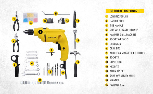 Stanley, Stanley SDH550, SDH550 Hammer Drill, Stanley 10mm Drill, 10mm Hammer Drill, 550W Hammer Drill, 550W Impact Drill, Stanley Impact Drill, Corded Hammer Drill, 10mm Impact Drill, Electric Hammer Drill, Masonry Drill, Wood Drill, Metal Drill, Construction Drill, Power Drill Machine, Hammer Drill Machine, Two Mode Drill, Forward Reverse Drill, Metal Chuck Drill, Lock On Drill, Professional Drill Machine, Workshop Drill, Stanley Power Tools