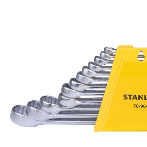 Stanley 70-964E 12 Pcs Combination Spanner Set made from Chrome Vanadium steel with Maxi-Drive™ anti-slip technology. Ideal for automotive repair, workshops, garages, mechanical servicing, and industrial maintenance.