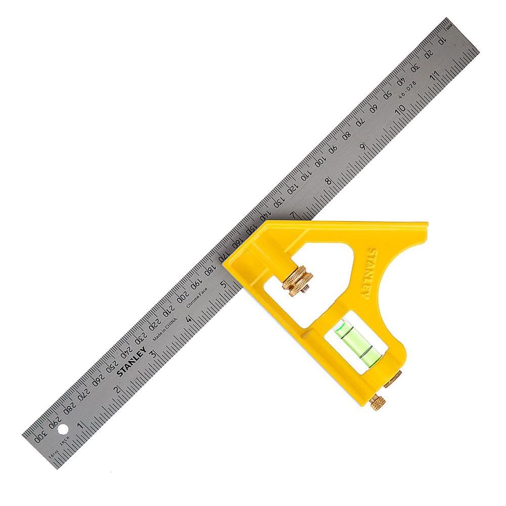 Stanley 12 Inch 300mm Combination Square 2-46-028 | Diecast Metric Square with Etched Blade, Scriber & Spirit Level for Carpentry
