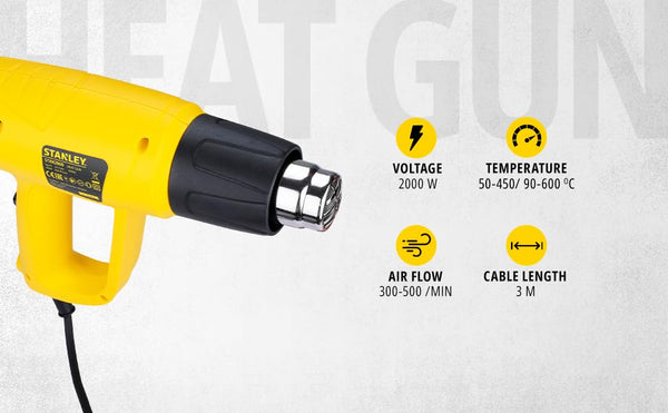 Stanley, Stanley STXH2000, STXH2000 Heat Gun, Stanley Heat Gun, 2000W Heat Gun, 2000W Hot Air Gun, Electric Heat Gun, Hot Air Gun, Variable Temperature Heat Gun, Variable Airflow Heat Gun, Heat Gun Machine, Paint Removal Heat Gun, Paint Stripping Gun, Adhesive Removal Gun, Sticker Removal Heat Gun, Heat Shrink Gun, Heat Shrink Tool, Plastic Bending Heat Gun, Plastic Forming Tool, Plastic Repair Heat Gun, Pipe Bending Heat Gun, Workshop Heat Gun, Industrial Heat Gun, Professional Heat Gun, Stanley Power Tool