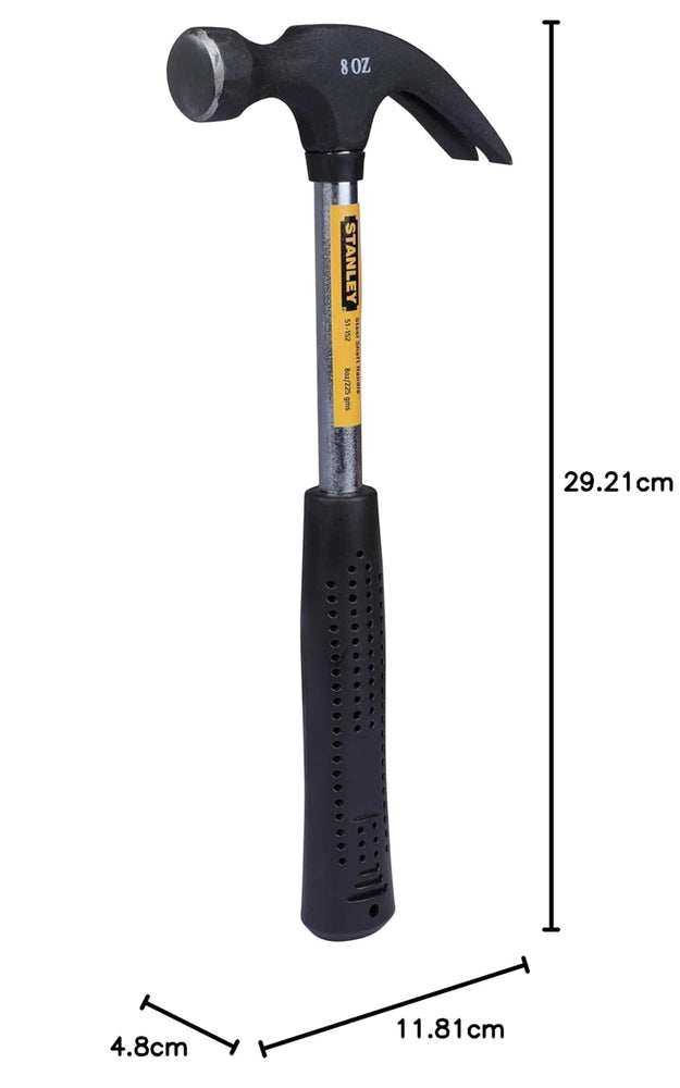 Stanley 220gm (8Inch) Claw Hammer Steel Shaft 51-152 | Carpentry, Woodworking, Construction, DIY & Maintenance Applications