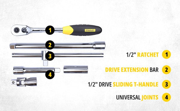 Stanley, Stanley STMT72795-8, Stanley Socket Set, 24Pcs Socket Set, 1/2 Inch Socket Set, 6 Point Socket Set, Square Drive Socket Set, Chrome Vanadium Socket Set, Max Drive Socket, Quick Release Ratchet, Automotive Socket Set, Mechanic Tool Set, Garage Tools, Workshop Tools, Industrial Socket Set, Professional Socket Set, Stanley Hand Tools, Lion Tools Mart