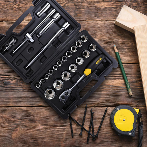 Stanley, Stanley STMT72795-8, Stanley Socket Set, 24Pcs Socket Set, 1/2 Inch Socket Set, 6 Point Socket Set, Square Drive Socket Set, Chrome Vanadium Socket Set, Max Drive Socket, Quick Release Ratchet, Automotive Socket Set, Mechanic Tool Set, Garage Tools, Workshop Tools, Industrial Socket Set, Professional Socket Set, Stanley Hand Tools, Lion Tools Mart