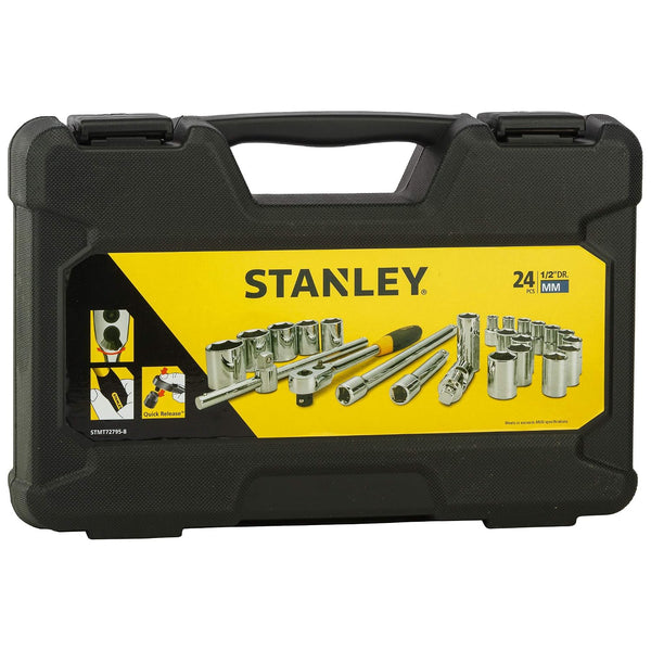 Stanley, Stanley STMT72795-8, Stanley Socket Set, 24Pcs Socket Set, 1/2 Inch Socket Set, 6 Point Socket Set, Square Drive Socket Set, Chrome Vanadium Socket Set, Max Drive Socket, Quick Release Ratchet, Automotive Socket Set, Mechanic Tool Set, Garage Tools, Workshop Tools, Industrial Socket Set, Professional Socket Set, Stanley Hand Tools, Lion Tools Mart