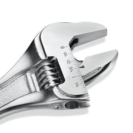 Stanley 87-367 6 Inch (150mm) Chrome Plated Adjustable Wrench with forged Chrome Vanadium steel, laser-etched SAE & metric scale, and built-in tension spring. Ideal for plumbing, automotive repair, workshops, and industrial maintenance.