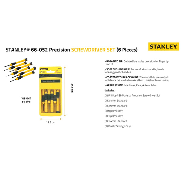 Stanley 66-052, Stanley Precision Screwdriver Set, Stanley 6Pcs Screwdriver Set, Bi-Material Precision Screwdriver, Precision Screwdriver Set, Mini Screwdriver Set, Electronics Repair Tools, Mobile Repair Screwdriver, Watch Repair Screwdriver, Eyeglass Repair Tools, Computer Repair Tools, Electrical Precision Screwdriver, Chrome Vanadium Screwdriver, Swivel Head Screwdriver, Professional Precision Tools, DIY Repair Tools, Workshop Hand Tools, Stanley Professional Tools, Precision Maintenance Tools, Lion Too
