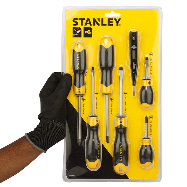 Stanley, Stanley STHT92002-8, Stanley Screwdriver Set, 6Pcs Screwdriver Set, Cushion Grip Screwdriver Set, Chrome Vanadium Screwdriver, Magnetic Screwdriver Set, Voltage Tester Included, Phillips Screwdriver, Slotted Screwdriver, Parallel Screwdriver, Electrical Screwdriver Set, Mechanic Screwdriver Set, Workshop Hand Tools, Automotive Repair Tools, Professional Screwdriver Set, Stanley Hand Tools, Lion Tools Mart