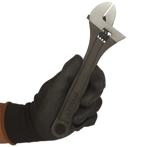 Stanley STMT74894-8 8 Inch (200mm) Adjustable Wrench with forged Chrome Vanadium steel, black phosphate finish, laser-etched jaw scale, and built-in tension spring. Ideal for plumbing, automotive repair, workshops, and industrial maintenance.