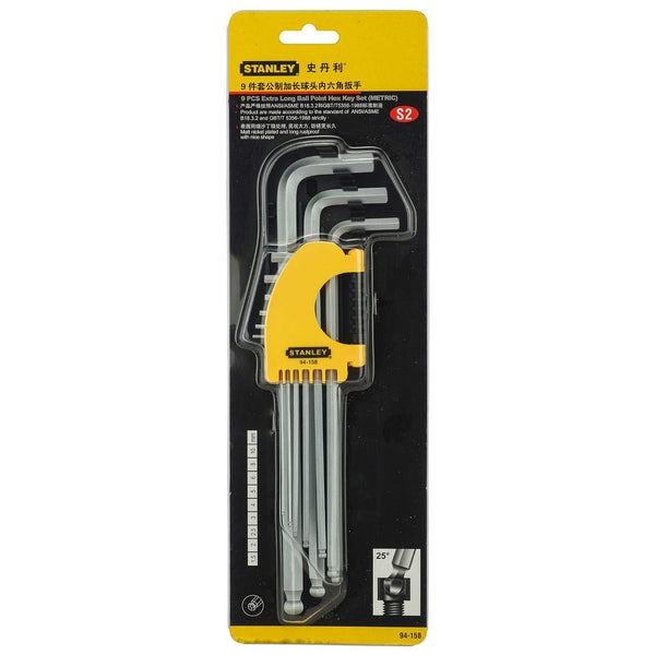 Stanley Allen Key, Stanley 94-158, 9Pcs Allen Key Set, Extra Long Allen Key, Ball Point Allen Key, S2 Steel Hex Key, Metric Hex Key Set, Hex Key Set, Automotive Allen Key, Workshop Tools