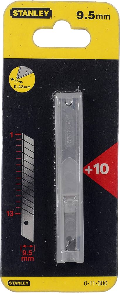 Stanley 9mm Snap-Off Blades 0-11-300 | 10Pcs Standard Carbon Replacement Blades for Utility Knives, Cutting, Craft & General Applications
