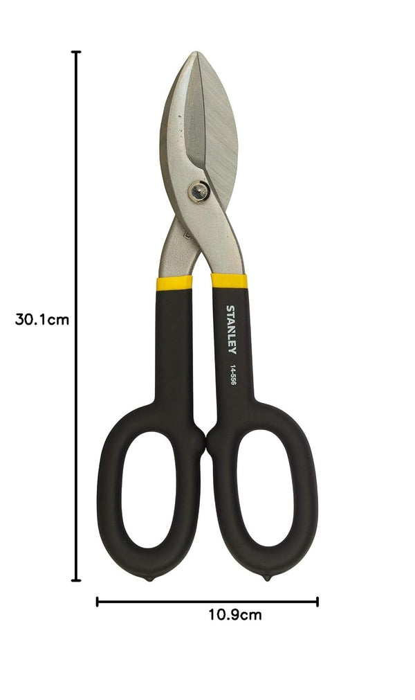 Stanley Tin Cutter, Stanley 2-14-556, 250mm Tin Snips, Straight Tin Snips, Bi-Material Tin Snips, Sheet Metal Cutter, Aluminium Cutter, Copper Cutter, Metal Cutting Tool, Tin Cutting Tool