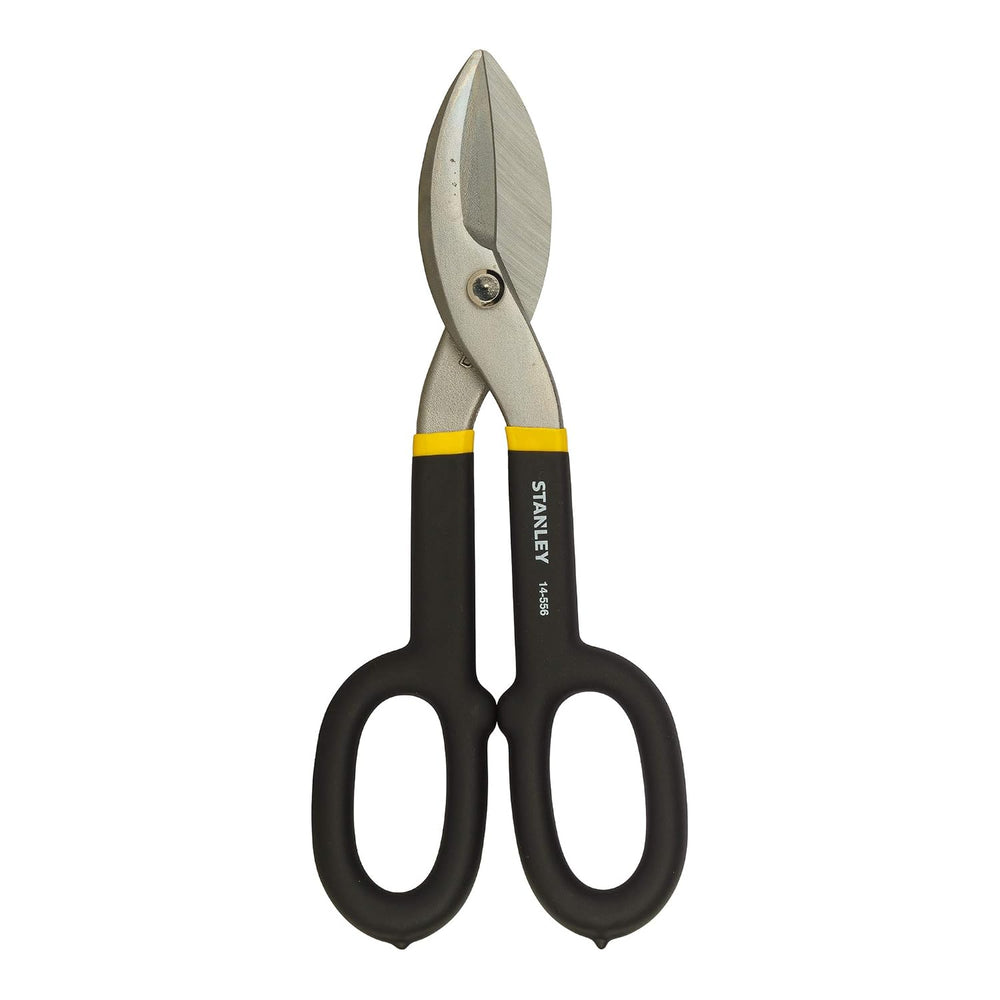 Stanley 250mm Straight Tin Cutter 2-14-556 | Bi-Material Tin Snips with Forged Chrome Molybdenum Alloy Jaws for Sheet Metal, Aluminium & Copper