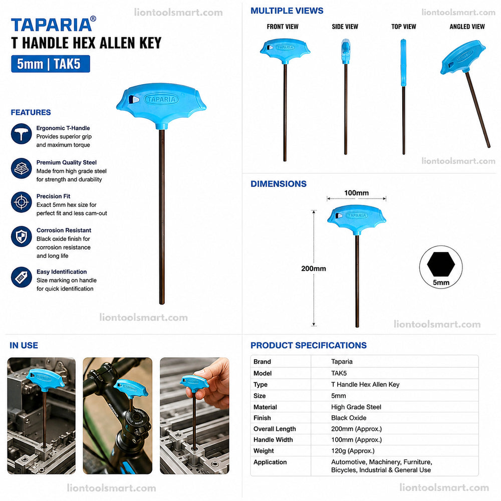 Taparia T Handle Hex Key 5mm TAK5 | Professional Allen Key Tool