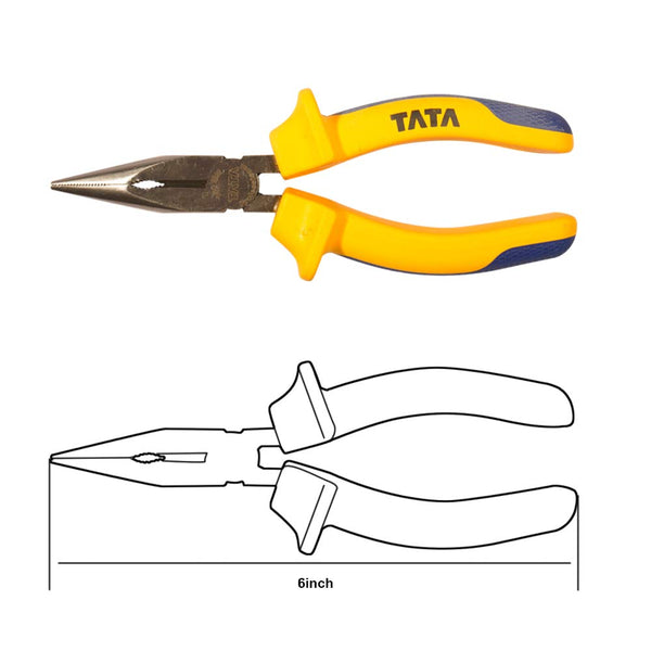 TATA PLN001 Long Nose Plier 6 Inch / 150mm | Heavy Duty Needle Nose Plier