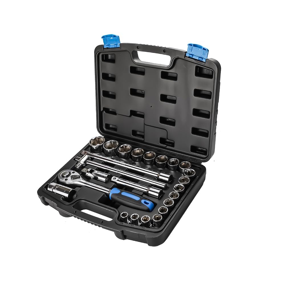 TATA SCS001 24Pcs Socket Set | 1/2 Inch Square Drive | Professional Ratchet Socket Tool Kit