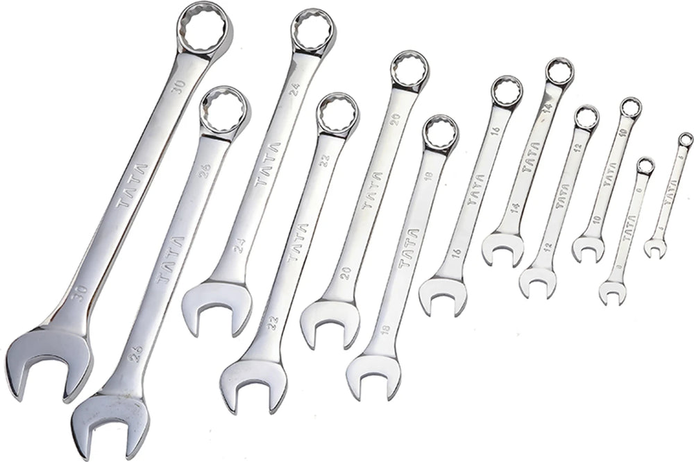 TATA Combination Spanner Set 12 Pcs | Open End & Ring End Combination Wrench Set | Professional Metric Spanner Set