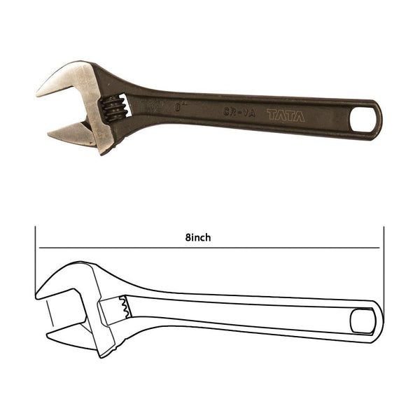 TATA WRAI01 Adjustable Wrench 8 Inch / 200mm | Heavy Duty Adjustable Spanner