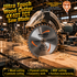 Ultra Touch Wood Cutter 4X40T TCT Saw Blade in action with wood shavings on a workshop background.