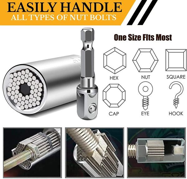 Multi-Function Universal Socket Adapter Set | Self-Adjusting Grip Socket Tool Kit
