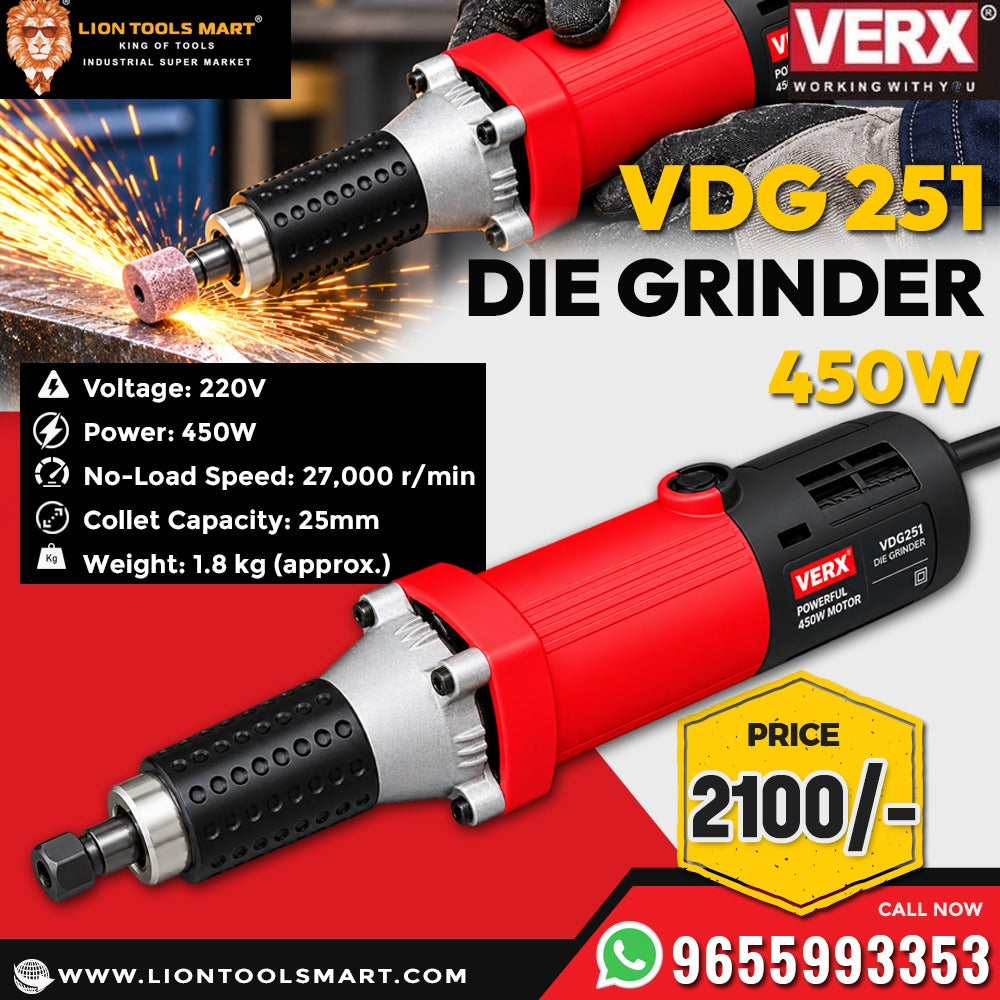 VERX VDG 251 Die Grinder 450W – 25mm Collet Capacity, 27,000 RPM