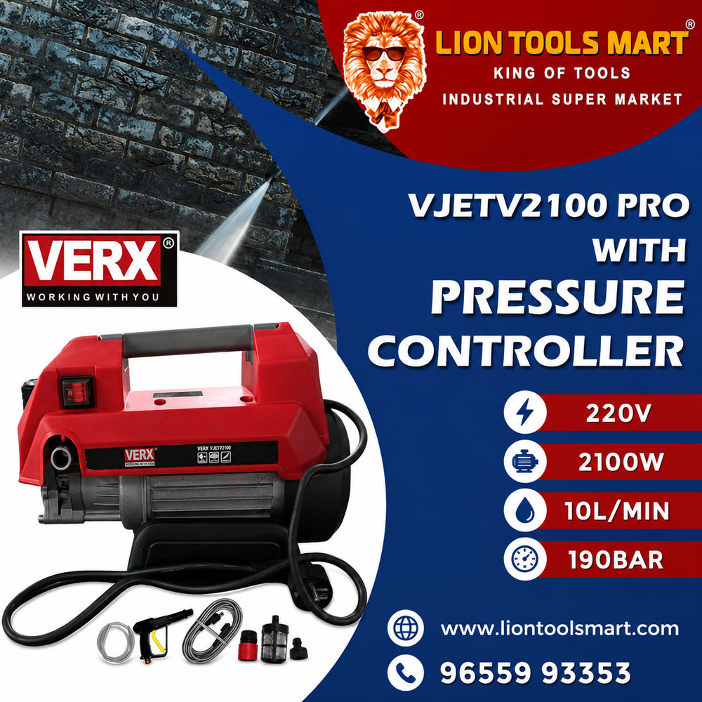 VERX VJETV2100 PRO High Pressure Car Washer | 2100W, 190 BAR with Pressure Controller