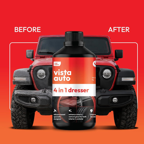 Vista, Vista 4 in 1 Dresser, 1000ml Dresser, 4 in 1 Dresser, Car Dresser, Automotive Dresser, Car Dashboard Dresser, Dashboard Polish, Dashboard Shiner, Plastic Dresser, Plastic Shiner, Vinyl Dresser, Rubber Dresser, Tyre Dresser, Tyre Shiner, Car Tyre Polish, Automotive Dressing, Car Detailing Product, Car Care Product, Vehicle Shine Product, Car Wash Products, Car Interior Care, Automotive Surface Dressing, Car Polish, Professional Car Dresser