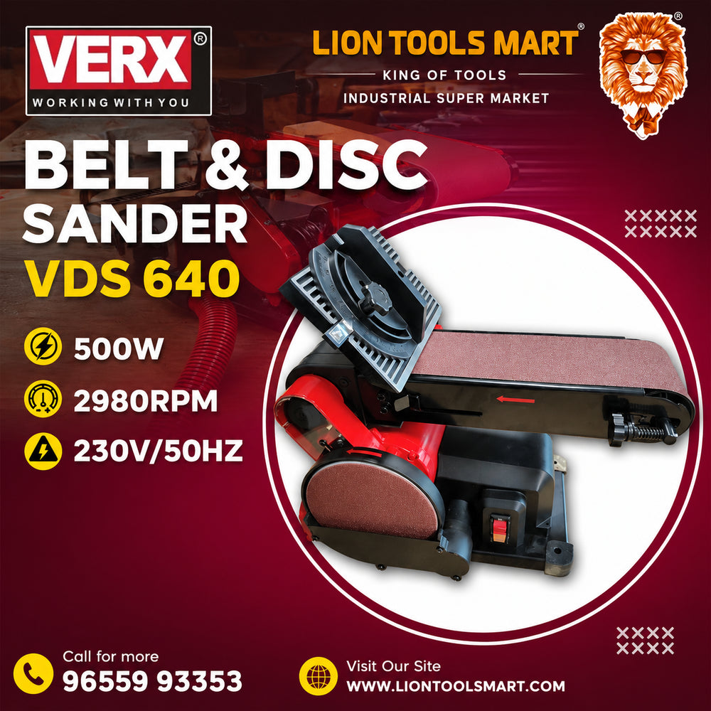 Verx Dual Belt & Disc Sander VDS 640 500W | Wood Sanding, Metal Finishing, Edge Shaping & Industrial Workshop Applications
