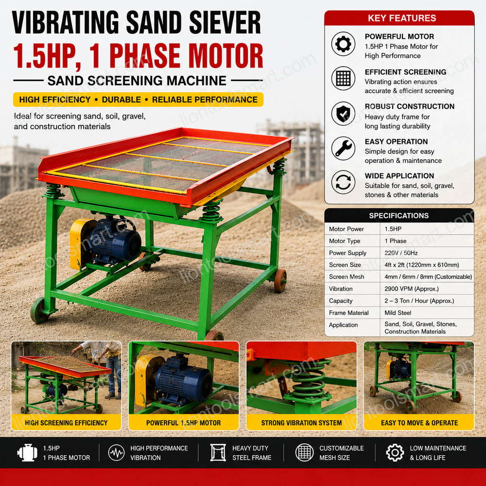 Lion Vibrating Sand Siever with 1.5HP 1 Phase Motor | Sand Screening Machine