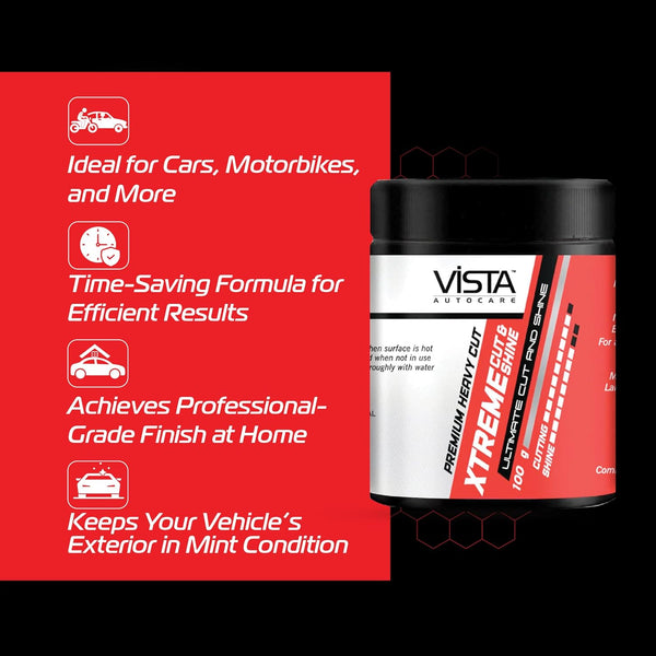 Vista, Vista Cut & Glaze, 100gm Cut & Glaze, Cut & Glaze, Car Cutting Compound, Automotive Cutting Compound, Car Polish Compound, Paint Correction Compound, Car Paint Correction, Scratch Removal Compound, Scratch Remover, Swirl Mark Remover, Oxidation Remover, Car Rubbing Compound, Paint Polishing Compound, Automotive Polish, Car Glaze, Paint Glaze, Car Paint Restorer, Paint Correction Product, Car Detailing Compound, Automotive Detailing Product, Car Care Products, Vehicle Paint Polish, Car Polishing Compo
