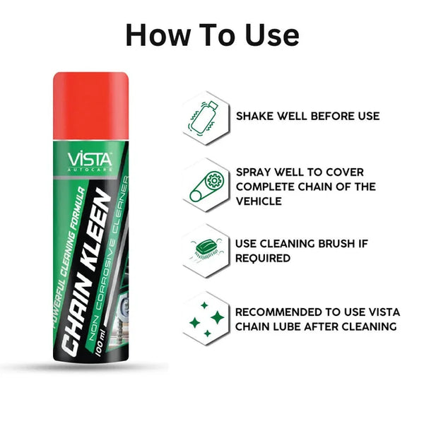 Vista, Vista Chain Kleen, 100ml Chain Kleen, Chain Cleaner, Motorcycle Chain Cleaner, Bike Chain Cleaner, Bicycle Chain Cleaner, Chain Degreaser, Motorcycle Chain Degreaser, Chain Cleaning Liquid, Chain Cleaning Solution, Motorcycle Chain Cleaning, Bike Chain Cleaning, Bicycle Chain Cleaning, Chain Maintenance Product, Motorcycle Maintenance, Bike Maintenance, Grease Remover, Oil Remover, Road Grime Remover, Chain Care Product, Motorcycle Care Products, Automotive Cleaning Products, Bike Care Products, Vehi