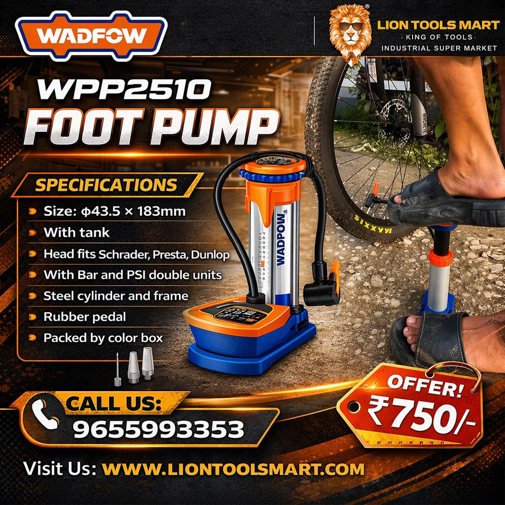 WADFOW WPP2510 Foot Pump with Pressure Gauge | Steel Cylinder Bicycle & Motorcycle Air Pump