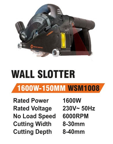 Wall slotter with specifications on a white background