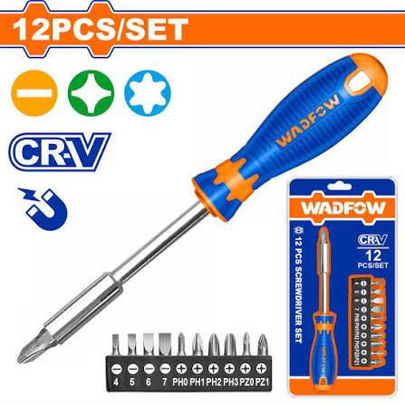 Wadfow 12Pcs Screwdriver Set WSS1612 | Cr-V Screwdriver Bit Set with Magnetic Bit Holder