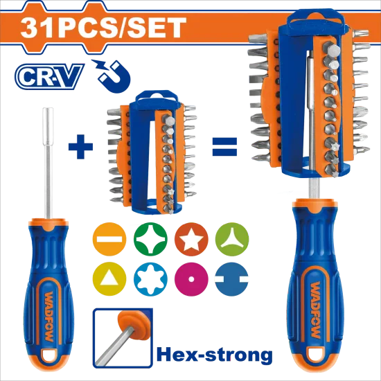 Wadfow 31Pcs Screwdriver Set WSS8431 | Cr-V Magnetic Bit Holder & Screwdriver Bit Set
