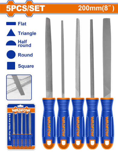 Wadfow 5Pcs 8Inch Steel File Set WSF2405 | 200mm Metalworking Hand File Set with Carbon Steel Construction for Filing, Shaping, Deburring, Smoothing, Woodworking & General Workshop Applications
