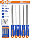 Wadfow 5Pcs 8Inch Steel File Set WSF2405 | 200mm Metalworking Hand File Set with Carbon Steel Construction for Filing, Shaping, Deburring, Smoothing, Woodworking & General Workshop Applications