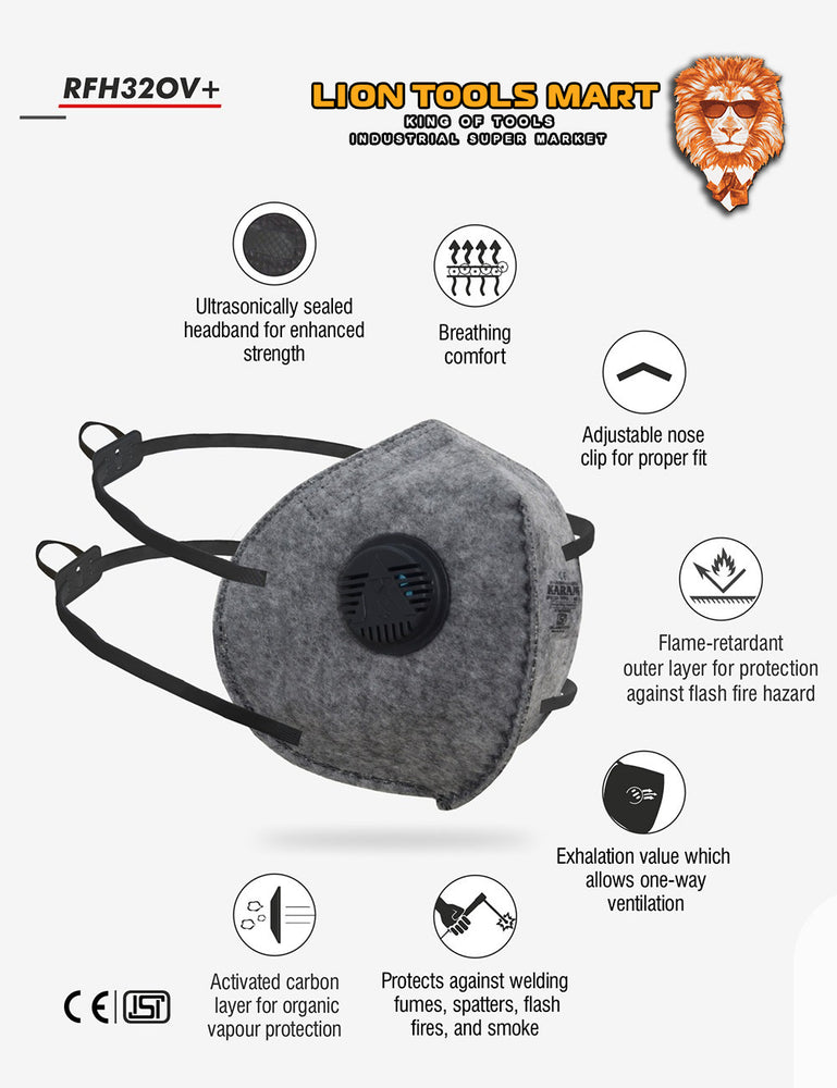 Karam FFP2 NR D Disposable Welding Respirator with Headband and Exhalation Valve RFH32+OV | Nose Protection