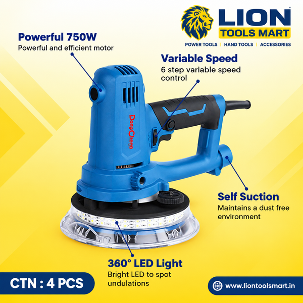 DongCheng DSF02-180 180mm Drywall Sander, 750W, Adjustable Speed with LED Lights and Self-Vacuum Function