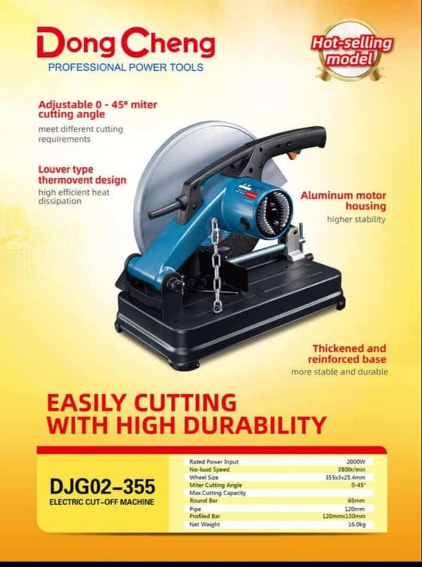 Dongcheng DJG02-355 Electric Cut Off Machine/Chop Saw | 2000W, 355mm High-Speed Steel Blade