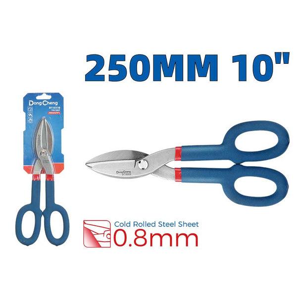 DongCheng HD115110 250mm (10 Inch) Drop-Forged Steel Tin Snip with Loop-Style Grip Handles for Sheet Metal Cutting, Metal Fabrication and Workshop Maintenance